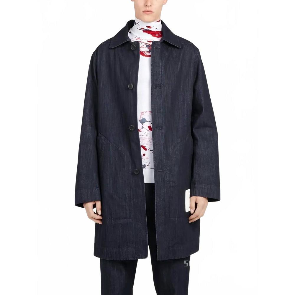 NEW SALVATORE FERRAGAMO denim buttoned coat in blue